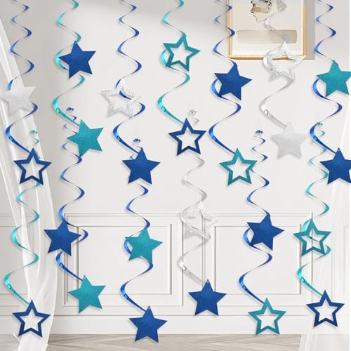 64pcs Blue Foil Swirl Streamers for Birthday Party Decorations