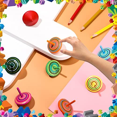 Aoriher Colorful Wooden Spinning Tops 24 Pieces