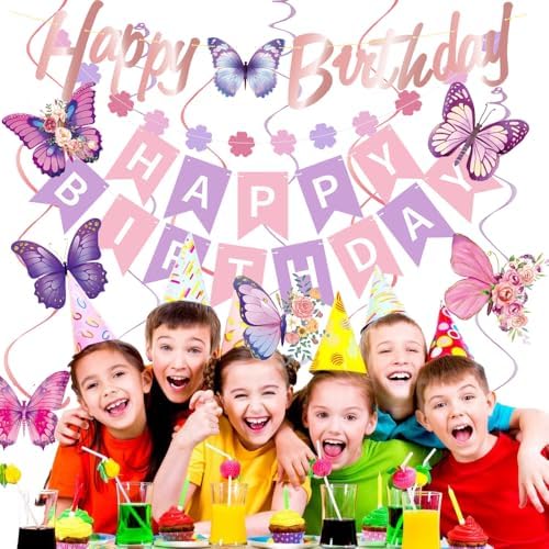 Purple Pink Birthday Decorations Set for Women Girls