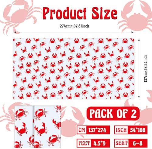 Juexica 2 Pcs 54 x 108 Inch Crab Tablecloth for Parties