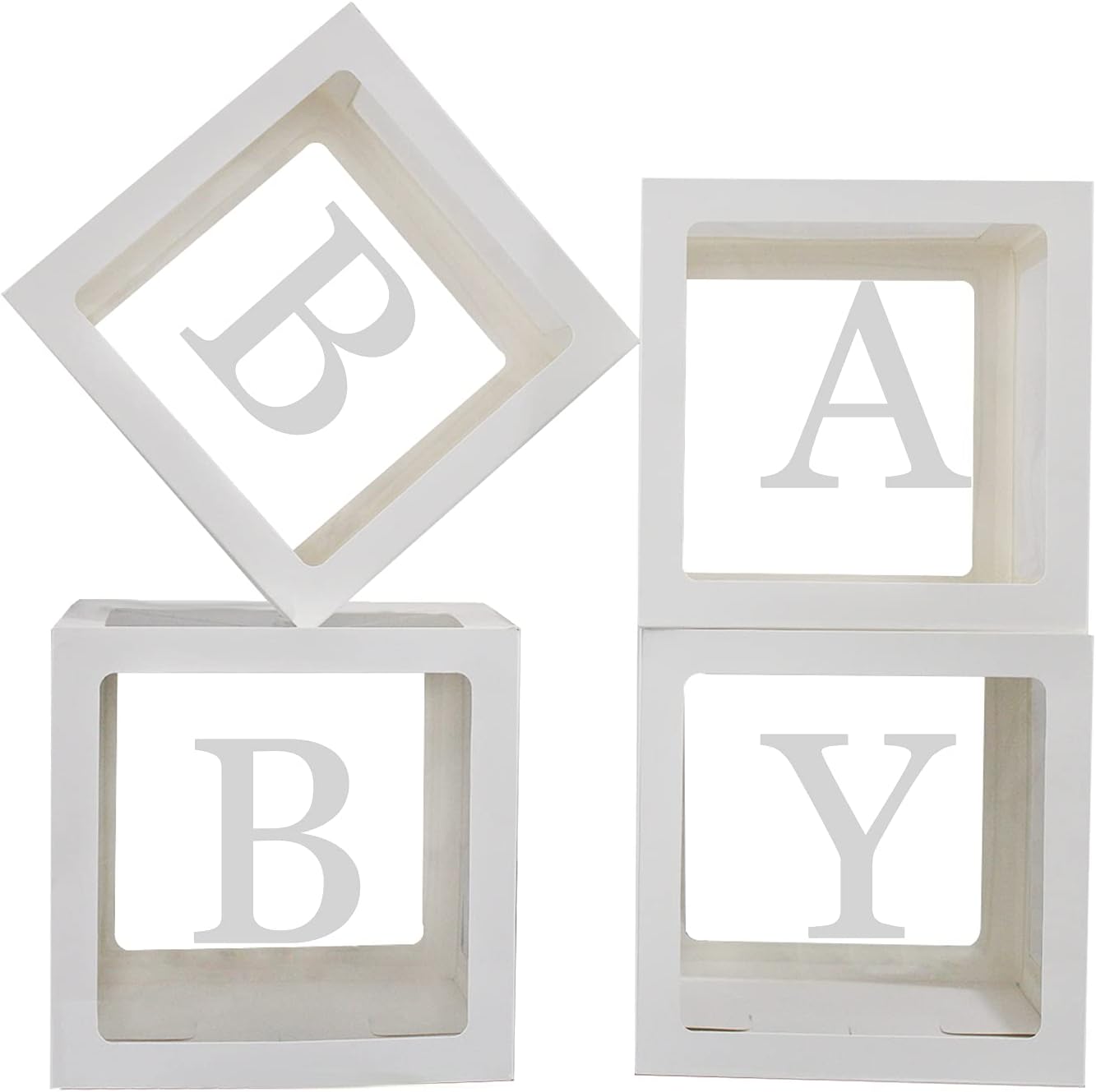 QPEY Clear Baby Shower Boxes with Letters 4PCS