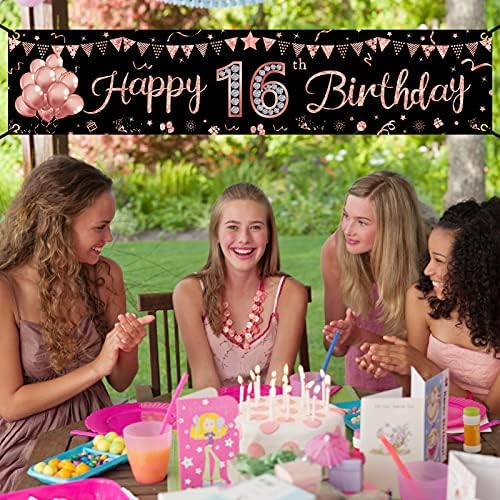 Happy 16th Birthday Banner Decorations Rose Gold