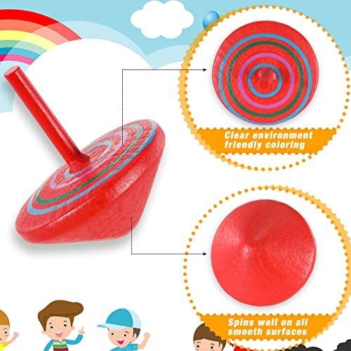 Aoriher Colorful Wooden Spinning Tops 24 Pieces