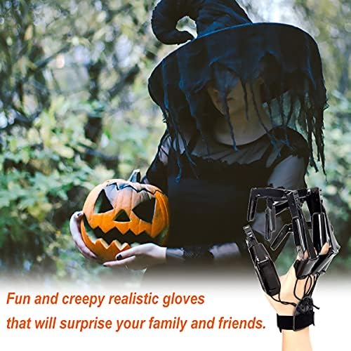 Halloween Gloves Skull Fingers Articulated Devil Claws Cosplay Ghost Hands Black