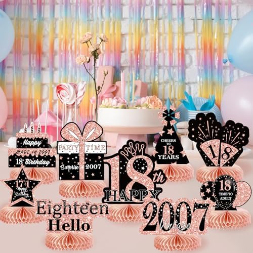 9Pcs Rose Gold Pink Honeycomb Centerpieces 18th Birthday Decorations