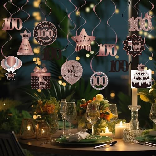 BRT Bearingshui 100th Birthday Streamers Decoration Set Rose Gold Black