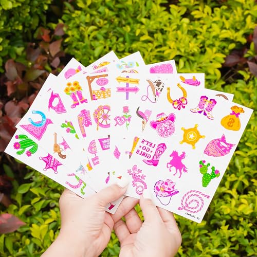 96 PCS Pink Disco Cowgirl Temporary Tattoos for Kids