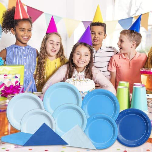 CMUSKO 60Pcs Blue Plates and Napkins Party Supplies