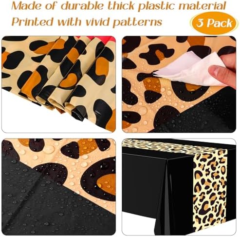 Buryeah Leopard Print Tablecloth Set of 3 Black
