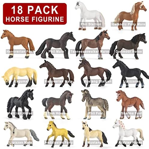 18 Pcs Plastic Realistic Pony Horse Toy Figures Set