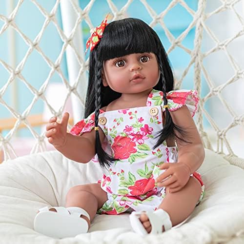 Angelbaby Realistic Black Reborn Baby Doll with Long Hair