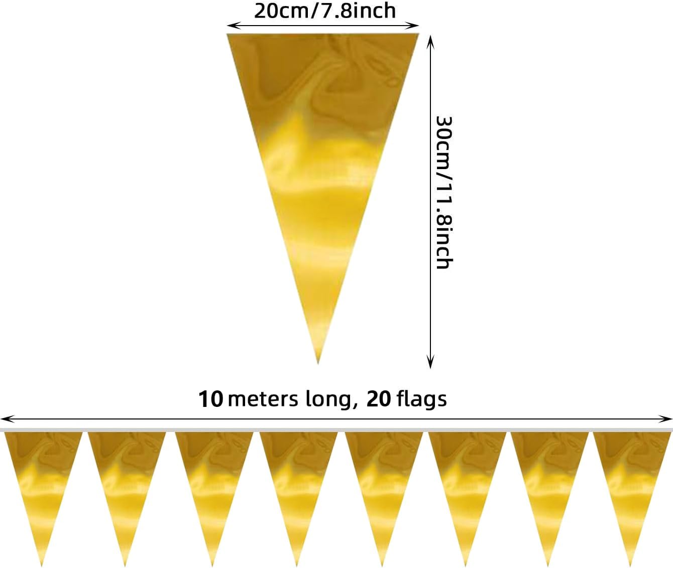 40M Gold Triangle Pennant Banner Garland for Parties