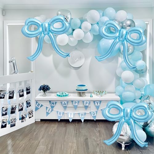 4 Pcs Blue Bow Balloons for Birthday Party Decorations