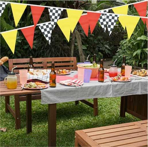 Race Car Checkered Red Yellow Pennant Banner Garland Bunting Decorations