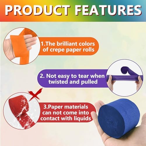 Oun Nana Crepe Paper Streamers 6 Rolls Rainbow
