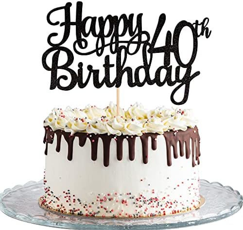 Happy 40th Birthday Cake Topper with Glitter Bamboo Stick