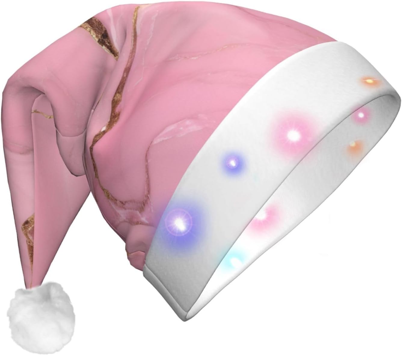 Pink Marble Texture Christmas Hat with LED Lights