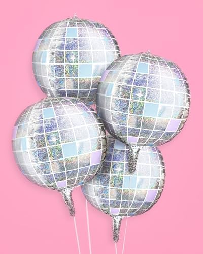 XO Fetti Iridescent Disco Ball Balloons 4 Pack 22 Inch