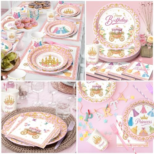 300 Pcs Princess Paper Plates Napkins Set