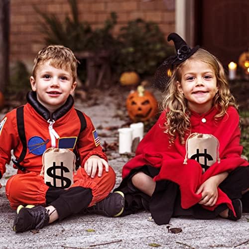 4Pcs Halloween Canvas Money Bags with Dollar Sign for Costume Parties