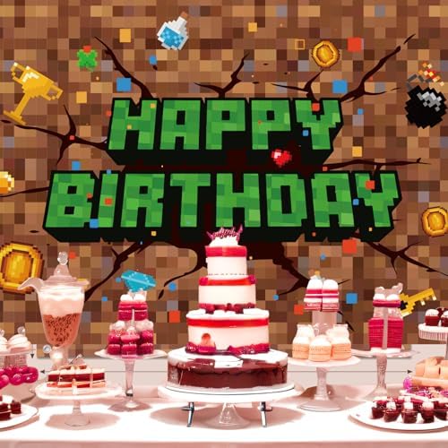 Pixel Birthday Decorations 5x3 ft Happy Birthday Banner