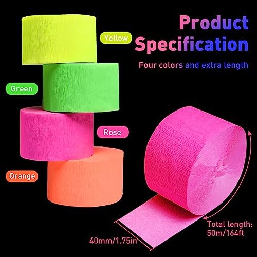 Neon Streamers Glow in The Dark Crepe Paper Set