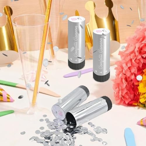 Silver Confetti Poppers 24 Pack for Parties