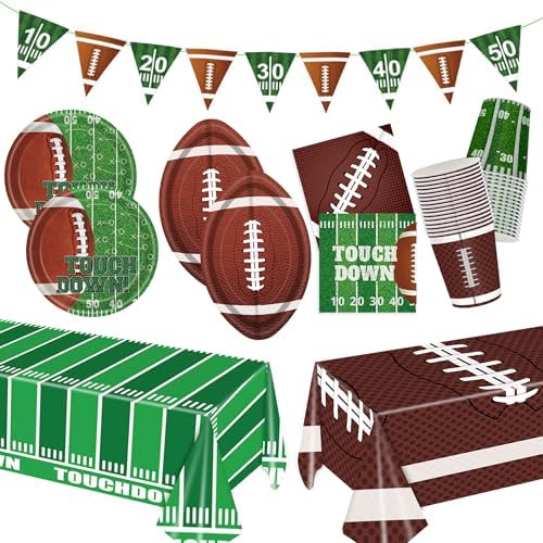 Football Party Supplies Kit Serve 24 Includes Plates Cups Napkins Banner Tablecloth