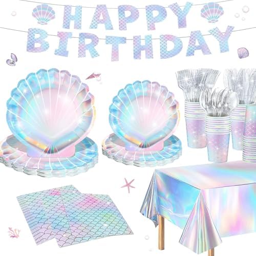 Iridescent Mermaid Shell Party Tableware Set for 20 Guests