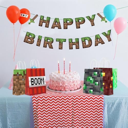 Pixel Birthday Decorations Happy Birthday Banner Mining Theme Party Supplies