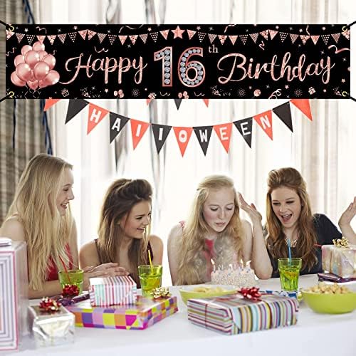 Happy 16th Birthday Banner Decorations Rose Gold