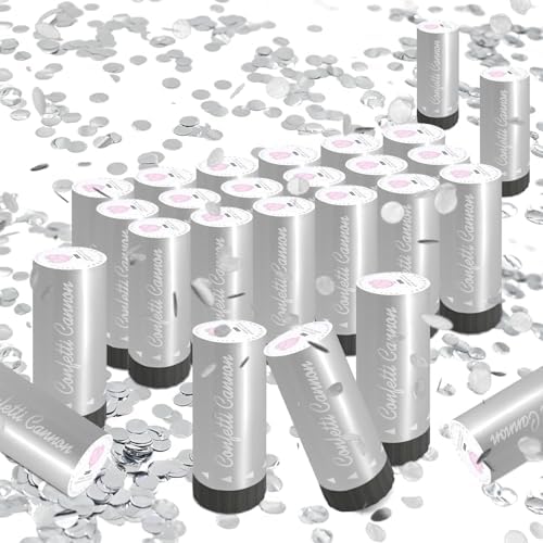 Silver Confetti Poppers 24 Pack for Parties