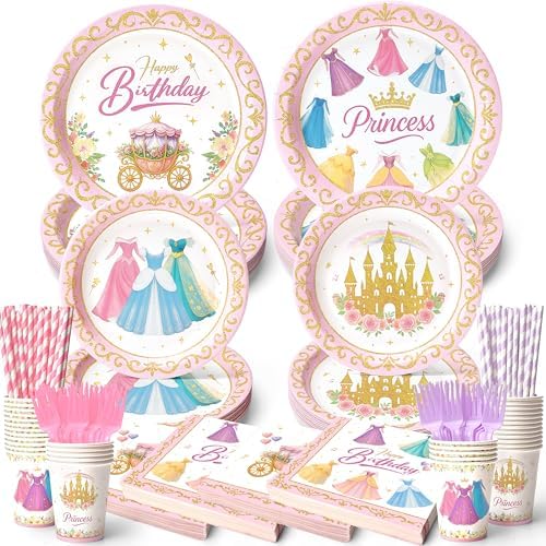 300 Pcs Princess Paper Plates Napkins Set