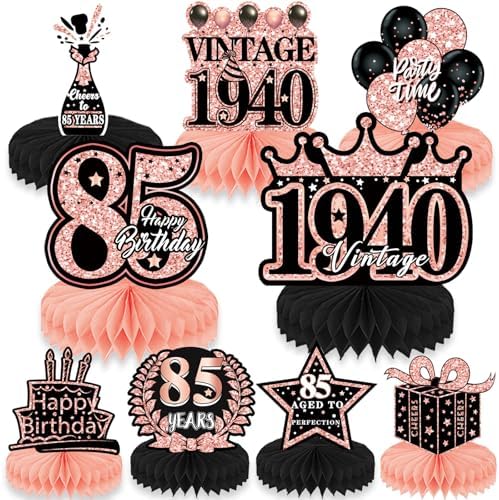 85th Birthday Decorations 9PCS Rose Gold Honeycomb Centerpieces