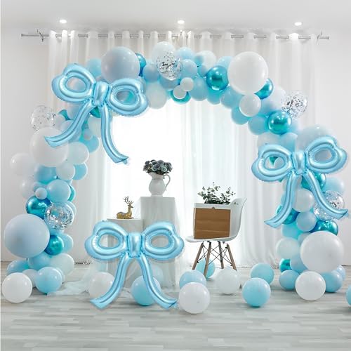4 Pcs Blue Bow Balloons for Birthday Party Decorations