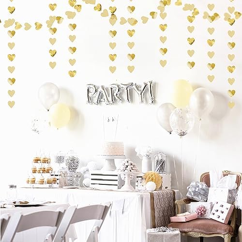 Glitter Champagne Gold Heart Garland 52ft Hanging Streamers Decor