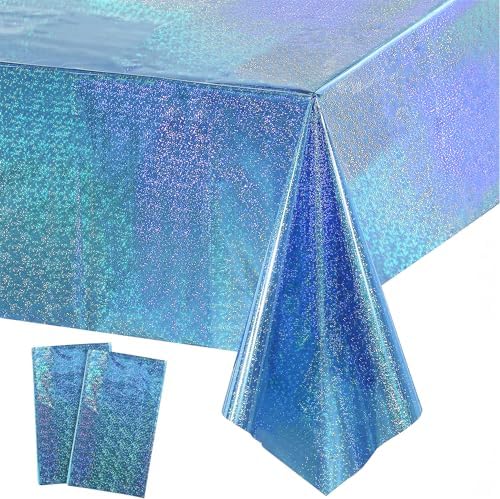 GREATRIL Blue Party Table Cover with Glitter Iridescent Finish