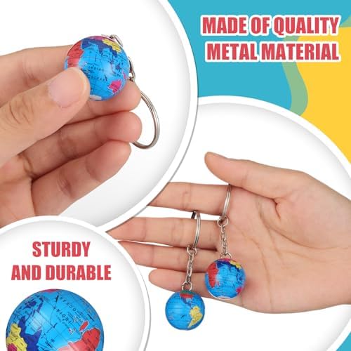 Oudain 24 Pcs Colorful Globe Keychains Bulk
