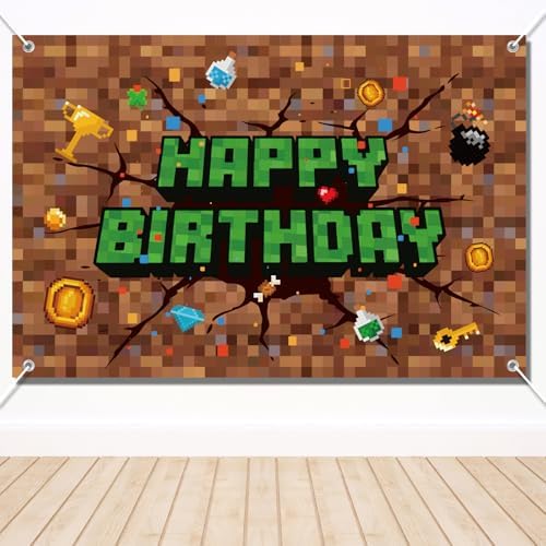 Pixel Birthday Decorations 5x3 ft Happy Birthday Banner