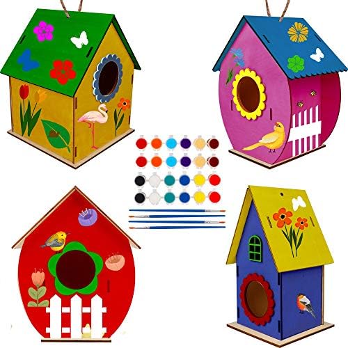 Glintoper 4 Pack DIY Wooden Birdhouse Kit