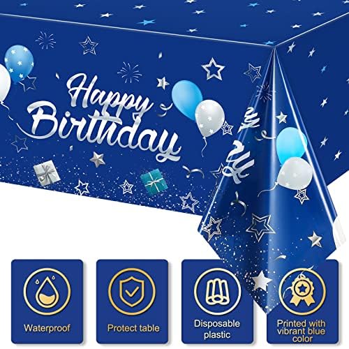 Tegeme Navy Blue Starry Confetti Table Covers - 3 Pack for Birthday Parties