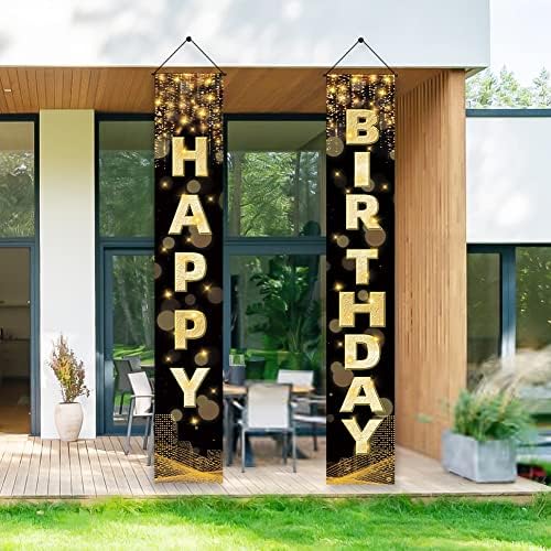 Happy Birthday Decorations Banner - Black Gold 72 x 12 Inch