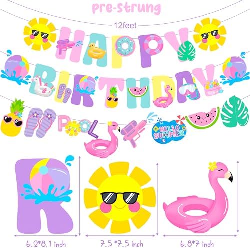 Pool Party Happy Birthday Banner Garland Decorations