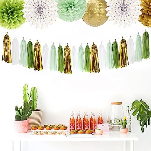 Sage Olive Green Gold Tassel Garland 20pcs