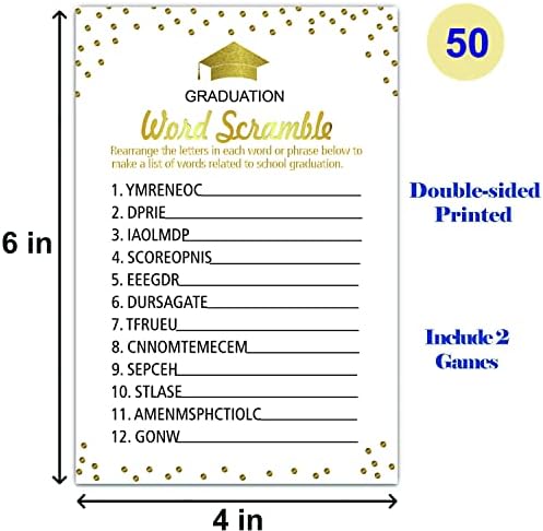 Graduation Party Word Scramble Game Cards 50 Pack