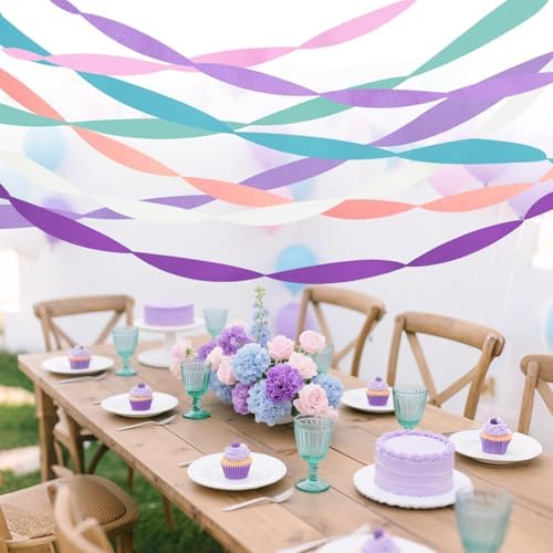 Riqiaqia Streamers Party Decorations 8 Rolls Purple Blue Mint White