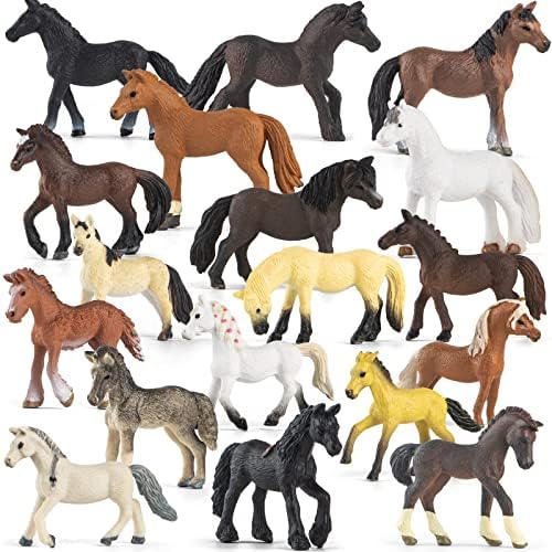18 Pcs Plastic Realistic Pony Horse Toy Figures Set