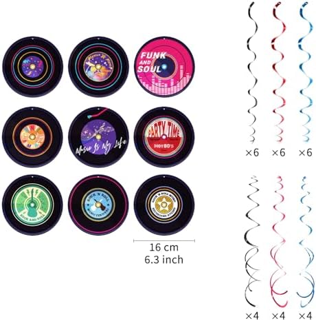 Rock and Roll Record Party Hanging Swirls 48 Pcs