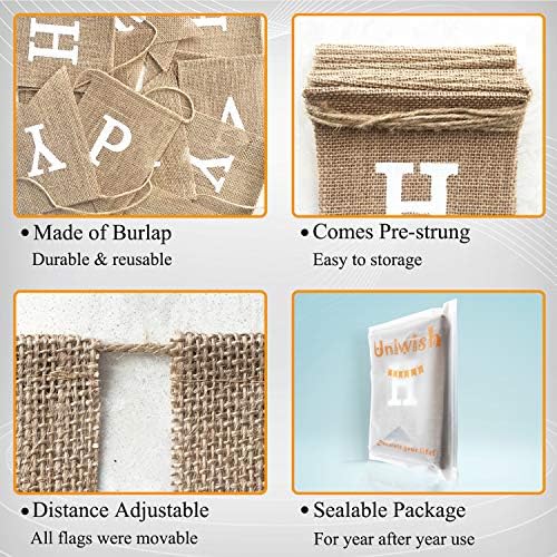 Uniwish Happy Birthday Burlap Banner 2 in 1 Decor