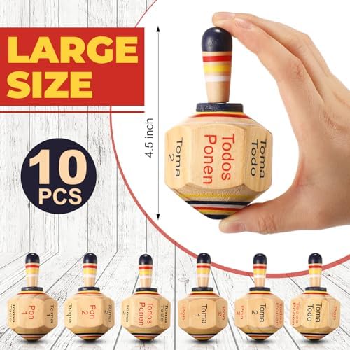 Poen 5 Piece Wooden Toma Todo Set Classic Mexican Spinning Top Game